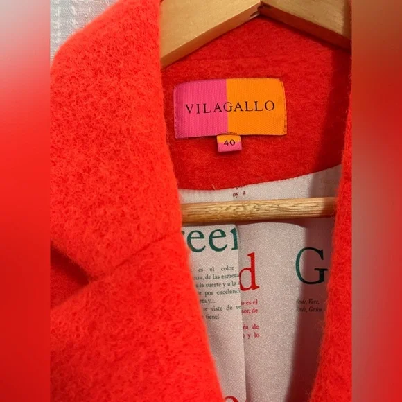 NWOT. Woman’s Vilagallo Lucia Neon Wool Blend Coat in Orange. Size 40 EU. - Picture 2 of 15